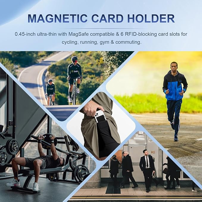 Magnetic Wallet with Card Holder for Iphone12~16, Slim & Minimalist Airtag Wallet with RFID Blocking Card Holder, Genuine Leather, Stretch Front Pocket, Carteras Hombres