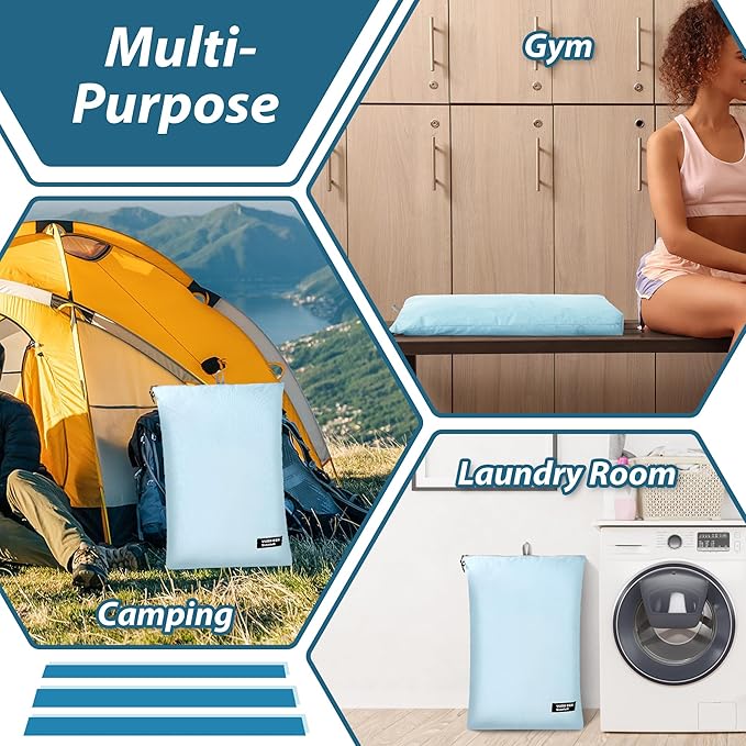 Veki 2 Pack Travel Laundry Bag, Waterproof Dirty Clothes Bags with Handles, Washable Wet Dry Bag, Essential Storage Organizer for Camping, Gym, Swimsuit, Suitcase, College Dorm (Blue&Grey, Large)