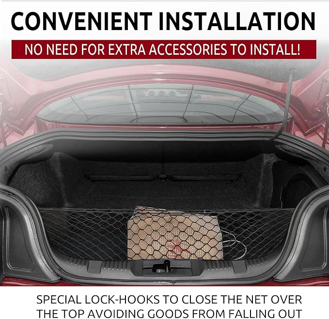 Envelope Style Automotive Elastic Trunk Cargo Net for Ford Mustang 2015-2025 - Premium Trunk Organizer and Storage - Luggage Net for Coupe - Car Organizer for Ford Mustang 2015-2025