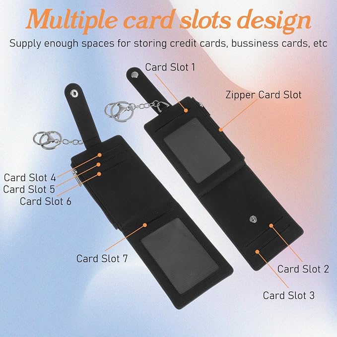 Slim Keychain Card Holder for Men, Black Zipper Slim Minimalist Wallet with Id Window Front Pocket Keychain Card Holder for Men & Women
