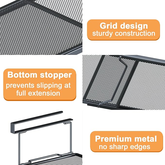 1 Pack Expandable Under Cabinet Shelf, Under Shelf Basket with 0.94 Inches Thick Clips for Kitchen Cupboard, Metal Hanging Under Desk Basket for Laundry Room, Cabinet, Shoe Rack
