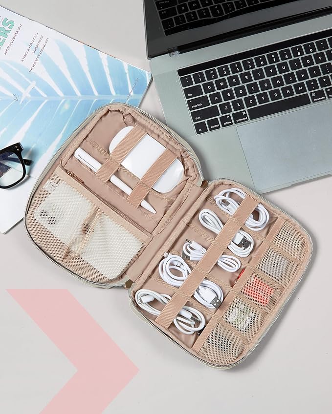BAGSMART Electronics Organizer Travel Case, Cable SD Card Phone Accessories Organizer Bag for Women Travel Essentials, Warm Grey