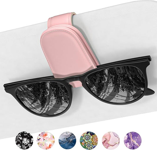 Sunglasses Holder for Car Visor, Magnetic Leather Car Sunglass Holder, Car Sun Visor Glasses Hanger Clip, Car Interior Accessories for Women Men, Fits All Size Eyeglasses