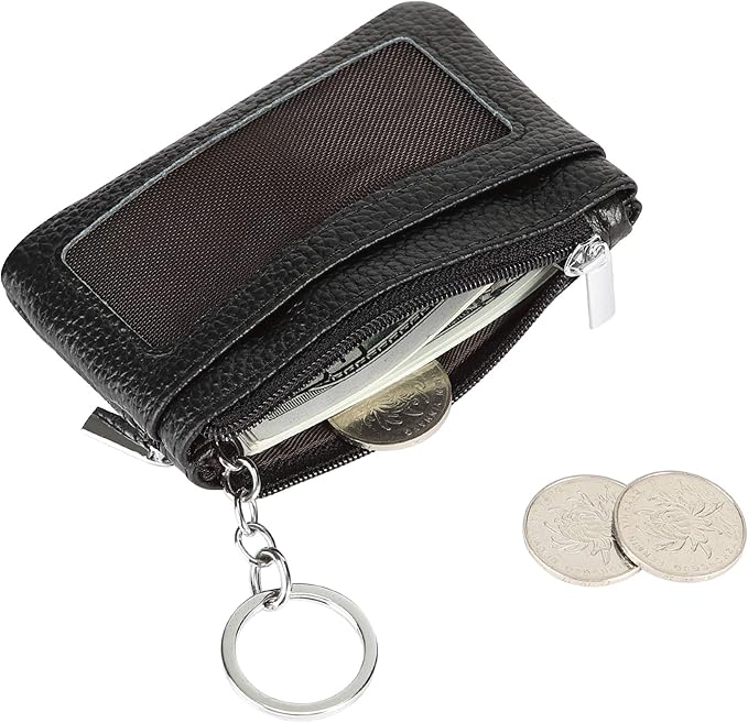 Women Genuine Leather Keychain Zipper Change Wallet Small Mini Pocket Size Coin Purse