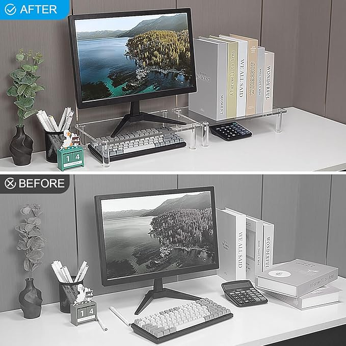Sumerflos Clear Acrylic Monitor Laptop Stand, Sturdy and Save Space Computer Laptop Monitor Riser Stand for Home Office Desktop Universal Stand with Anti-Slip Pads
