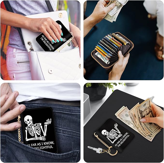 Credit Card Holder RFID Wallet, Small Card Holder Wallet for Women with Keychain Zipper, Funny Leather Print Credit Card Wallets Accordion Gift