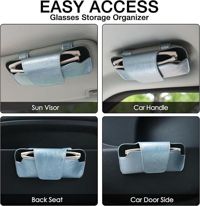 Sunglass Holder for Car Visor, Car Sunglasses Holder Leather, Eyeglasses Holder Glasses Storage Case Visor Accessories