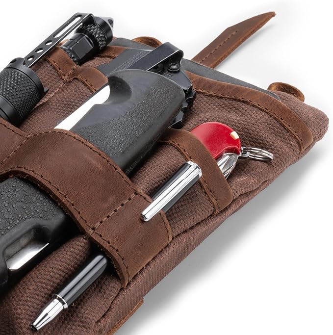 Hide & Drink, Multi-Tool Pocket Pouch XL, Compact Multipurpose EDC Zippered Bag, Mini Camping Tool Case, Knife Holster, Handmade Slim Organizer