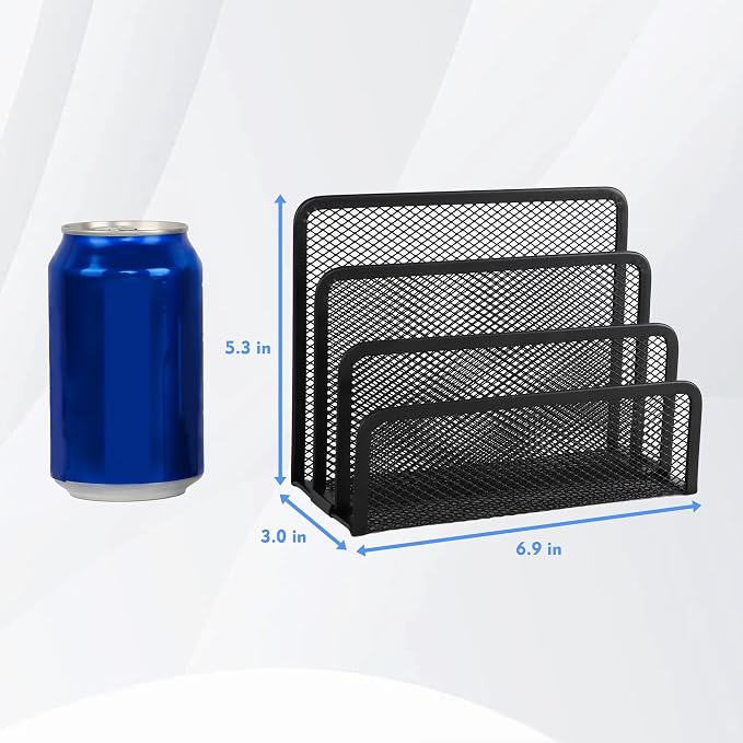 EASEPRES Desk Mail Organizer, Office Small Desktop Metal Mesh Envelope Letter Sorter Paper File Holder Organizer with 3 Vertical Upright Compartments, Black 2 Pack