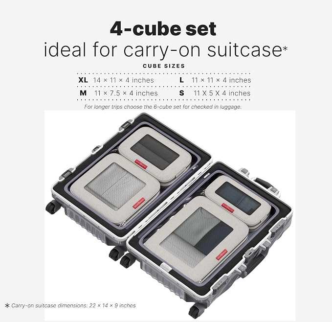 LeanTravel Premium Compression Packing Cubes for Travel - Suitcase Organizer Bags with Double Zipper & Breathable Mesh Panel - Space Saving Carry On Luggage Essentials (4-Pack, Sand)