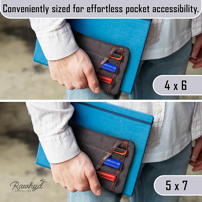 Waxed Canvas EDC Pocket Organizer for Men - Multi-Tool Back Pocket Pouch for Phone/Notebook, Pen, & EDC Gear - Water-Repellent Leather Tool Pouch, Sizes: 6” x 4” & 7” x 5”