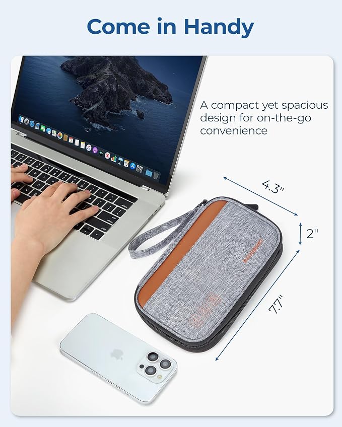 BAGSMART Small Travel Cable Organizer, Tech Accessories for Charger, Phone, Gray
