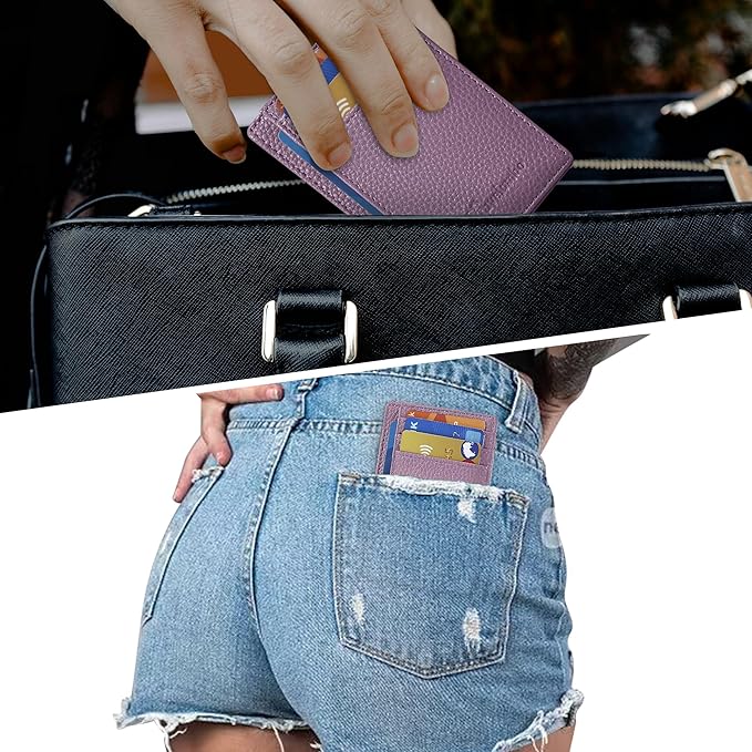 Travelambo Slim Wallet Front Pocket Minimalist Leather RFID Blocking Medium Size