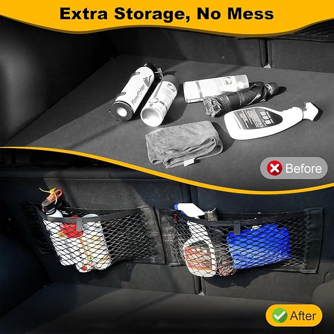 PIFOOG 4Pcs Car Net Pocket Elastic Small Mesh Cargo Storage Nets Bag Organizer Wall Sticker Pouch Netting Universal for Vehicle SUV Trunk Seat RV Camper