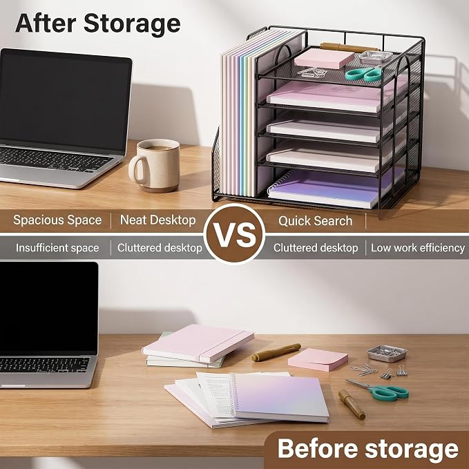 OPNICE 5-Tier Desktop File Paper Organizer, Desk Organizers and Accessories, Office Desk Accessories & Workspace Organizers for Home Office Supplies, Black