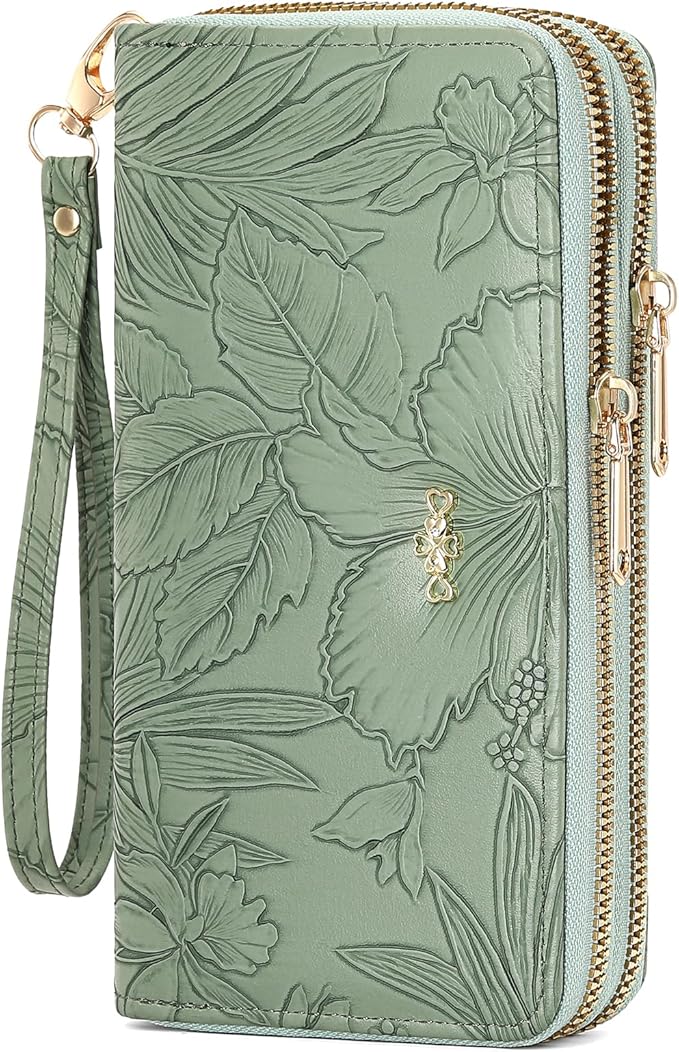 RNIEGA Wallet for Women Clutch Double Zip Around Credit Card Holder Leather Women's Wallet Large Capacity