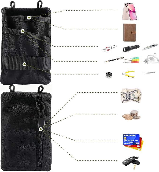 EDC Pouch Oxford Fabric Pocket Organizer with Adjustable Strap EDC Fanny Pack for Travel Running, Secure Zip Pocket for Keys Cards Cash, Holds Flashlight Pocket Knife Multitool Pen