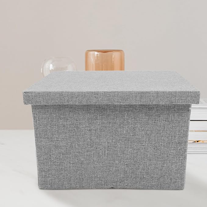 Portable File Organizer with Lid Gray Desktop Document Storage Container for Office and Home Stackable File Storage Container