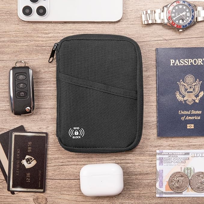FIREDOG Passport Holder & Travel Wallet with RFID Blocking - Premium Document Organizer Case for Men and Women - Multiple Card Slots, Holds Passports, Cards, Tickets, ID, Cash Holder(Black)