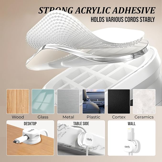 12 Pack Spring Cable Clips, White Adhesive Cord Organizer for Desk, Phone Charging Cords Holder, Car Cable Management, Cable Clips for Computer & Nightstand Charger Clips