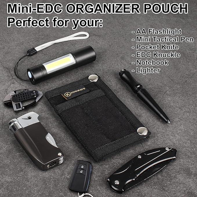 Kosibate EDC Pouch, EDC Organizer, Tool Pouch for Knife/Flashlight/Tactical Pen/Card-Men's Slim Pocket Organizer for Daily Carry