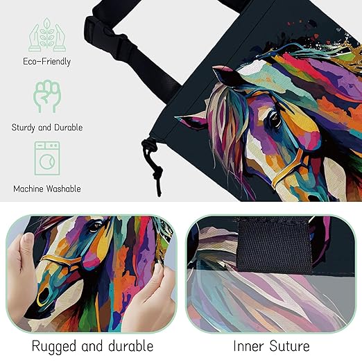 Colorful Horse Car Garbage Bag,Pop Art Horse Waterproof Small Car Trash Bag Hanging Back of Seat,Drawstring Hanging Car Trash Bag with Adjustable Buckle for Car Accessories
