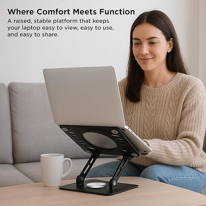 Uncaged Ergonomics Swivel Laptop Stand for Desk, Adjustable Computer iPad Stand for Desk w/ 360 Rotation, Portable Laptop Holder for Home Office Ergonomic Supplies (Black)