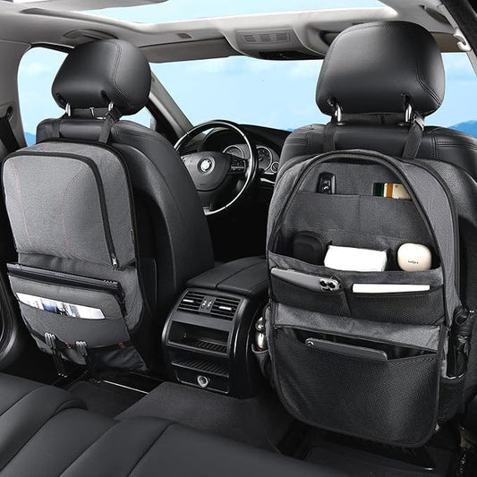 Coverado Backseat Car Organizer 2 Packs, Heavy-Duty Durable Dual-Way Use Car Back Seat Organizer Waterproof with Multi Pockets, Zipper Closure Design, Protect Valuables from Spills, Keeps Car Tidy