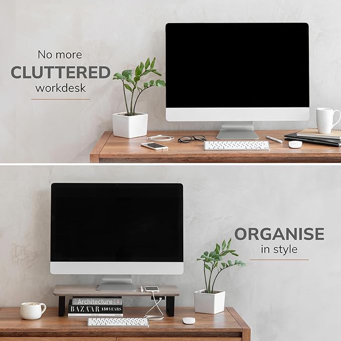 Anji Mountain Monitor Stand - Desktop Organizer & Laptop Riser, Ergonomic Monitor Riser, Space-Saving Monitor Stand for Desk, Durable Construction, Easy Assembly, Ideal for Home & Office,Biscotti