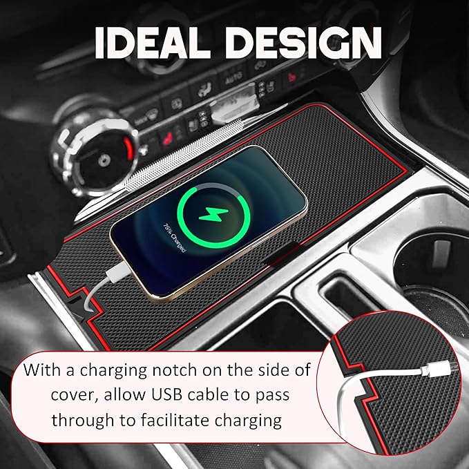 Center Console Compartment Cover for Ford F150 2021-2024 2025/Lightning XLT 2022-2024 Hidden Panel Secret Pocket Lid USB Hole Interior Accessories (Fits into The Open Pocket in Front of The Shifter)