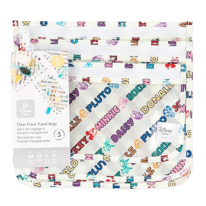 Bumkins Travel Bag, Toiletry, TSA Approved Packing Pouch, Zip Bag, Quart Size Airline Compliant, Clear-Sided, Set of 3 Sizes