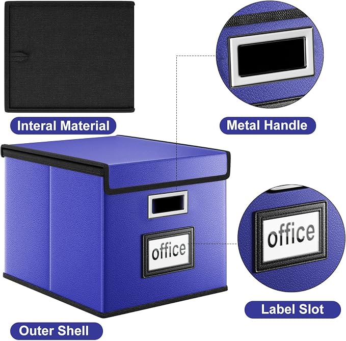 Portable Leather File Organizer Boxes with Lids, Collapsible File Folder Organizer Boxes, Decorative Small Filing File Cabinet for Home/Office, Easily Store Documents/Hanging File Folders