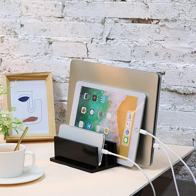 Frienda 1 Piece 4-Compartment Acrylic Vertical Laptop Stand, Can Accommodate with a Thickness of Less Than 2 cm, Fits Most Laptop (Black)