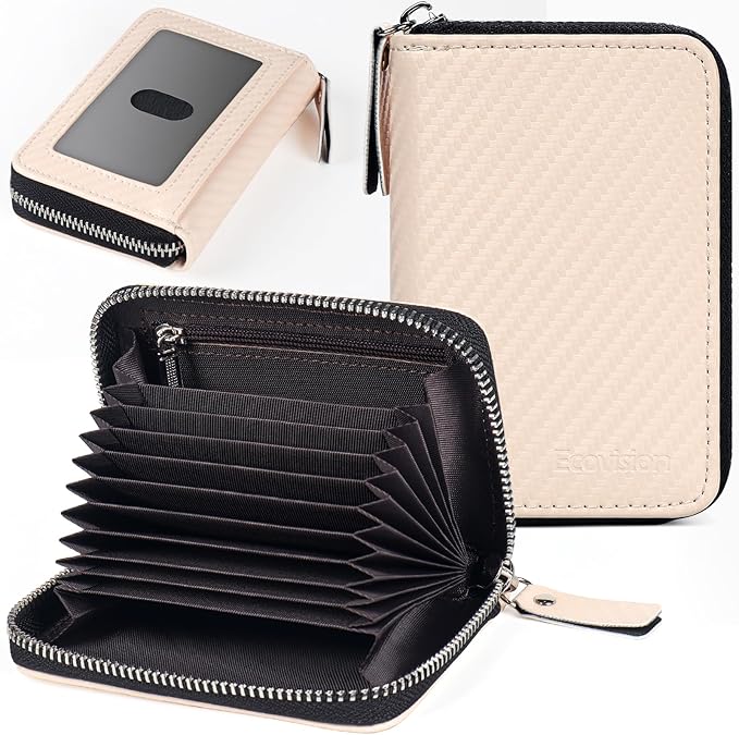 EcoVision Credit Card Holder RFID Card Case Wallet, Small Accordion Zipper Card Case Holder, Card Organizer Case for Women Men