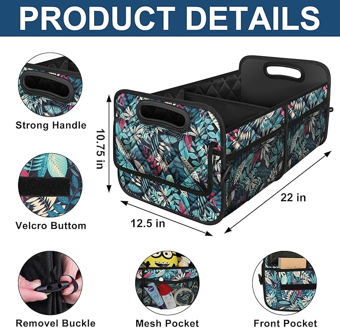 Deosk Car Trunk Organizer for SUV, Car Organizers and Storage with 6 Pocket, Car Accessories for Women/Men 50L Waterproof Polyester Trunk Organizer(Medium, Leaves)