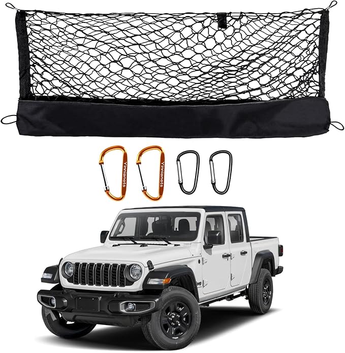 Envelope Style Truck Bed Cargo Net Fits for 2020-2025 Jeep Gladiator JT, Highly Elastic Truck Cargo Net for Gladiator JT Accessories,Upgraded Storage Bag & Heavy Duty Carabiners