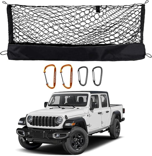 Envelope Style Truck Bed Cargo Net Fits for 2020-2025 Jeep Gladiator JT, Highly Elastic Truck Cargo Net for Gladiator JT Accessories,Upgraded Storage Bag & Heavy Duty Carabiners