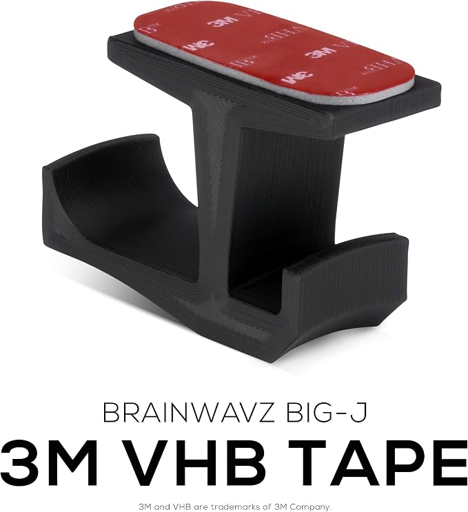 BRAINWAVZ BigJ Under Desk Headphone Stand (2 Pack) Hanger Holder Mount for Headphones, Gaming Headsets, Mobiles Accessories, Stick On, No Screws (Black)