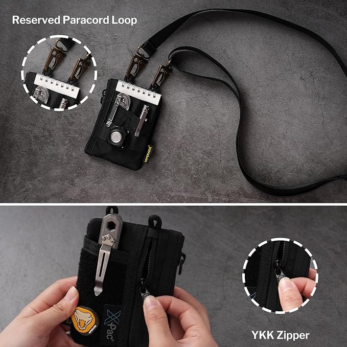 VIPERADE VE18-S Small EDC Pouch, Mini EDC Pocket Organizer for Men, EDC Pocket Organizer, 3 Slots with 2 Zipper Pockets Multitool Pouch