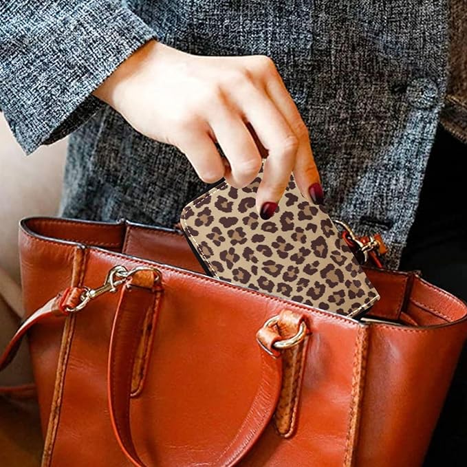 Leopard print RFID Credit Card Holder Wallets Accordion for Women Leather Zipper Card Case Accordion Wallet for Ladies Girls