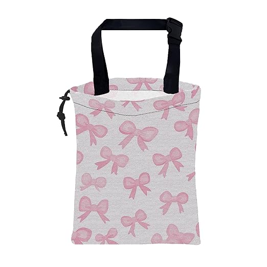 Car Trash Bag Pink Ribbon Bow Hanging Drawstring Car Organizer and Storage Bag with Adjustable Buckle Canvas Garbage Bin for Back Seat or Hanging Headrest Car Decor Road Trip Essentials