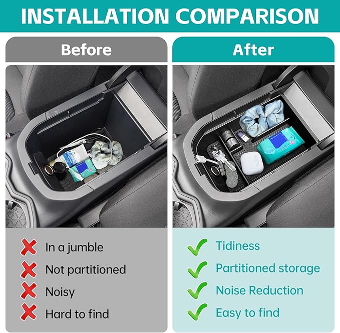 Center Console Organizer Tray Compatible with 2019-2025 Toyota RAV4 & Prime Accessories, ABS Material Insert Armrest Secondary Storage Box for RAV-4 Interior Accessories, Black