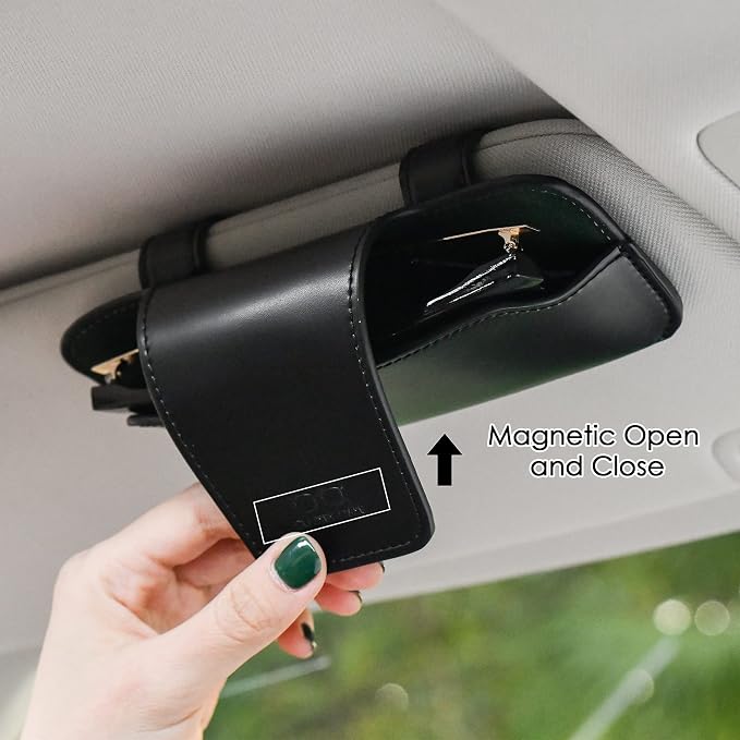 Sunglass Holder for Car Visor, Car Sunglasses Holder Leather, Eyeglasses Holder Glasses Storage Case Visor Accessories