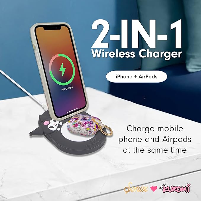 Sonix x Sanrio MagSafe Compatible 2-in-1 Charger Stand, Magnetic Wireless Charging Station for iPhone 17/16/15/14/13/12, AirPods Pro w/USB-C Cable | Kuromi