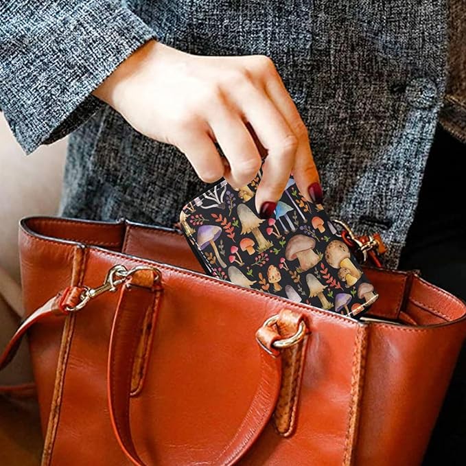 Mushroom RFID Credit Card Holder Wallets Accordion for Women Leather Zipper Card Case Accordion Wallet for Ladies Girls