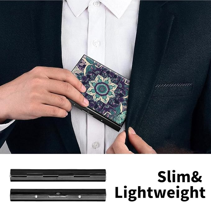 Metal Wallet for Women Men Girls, RFID Blocking Slim Aluminum Credit Card Holder, Mini Travel Wallet with Hard Shell, Lightweight ID & Business Card Case,Art Mandala