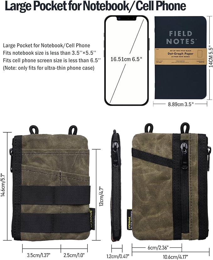 VIPERADE VE18N-OW Waxed Canvas Zipper Wallet, Slim Pocket Pouch, 3 Slots and 2 Zipper Pockets - Minimalist EDC Wallet (Black)