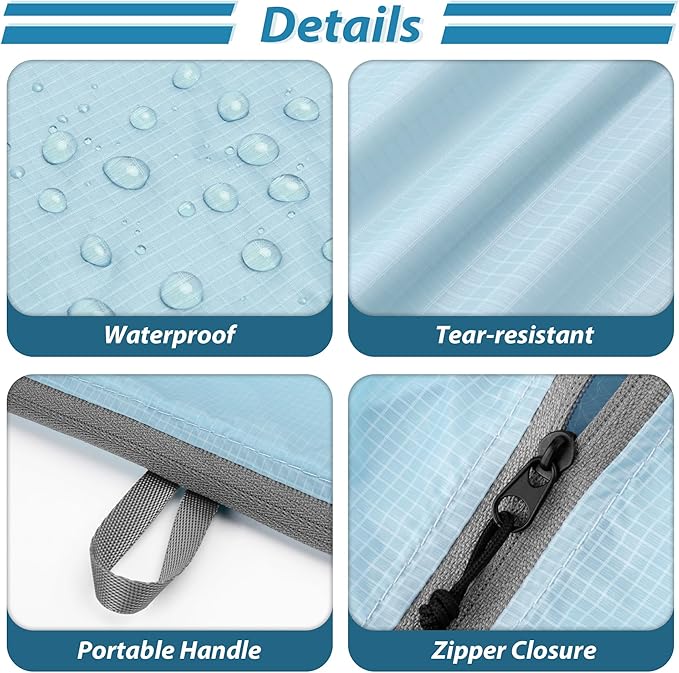 Veki 2 Pack Travel Laundry Bag, Waterproof Dirty Clothes Bags with Handles, Washable Wet Dry Bag, Essential Storage Organizer for Camping, Gym, Swimsuit, Suitcase, College Dorm (Blue&Grey, Large)