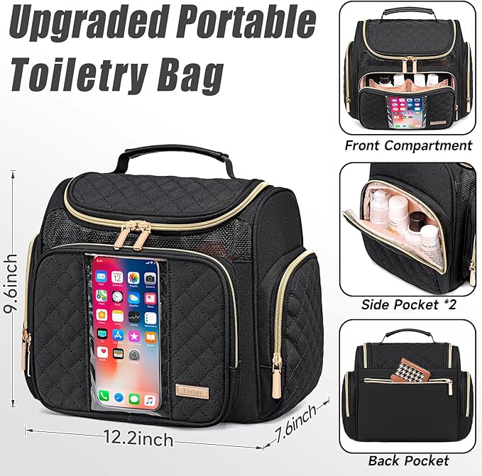 Tealari Large Toiletry Bag for Women Men,Bathroom Bag,Water Resistant Shower Bag,Makeup Bag,Portable Shower Caddy for College Dorm,Hanging Travel Toiletry Bag with Transparent Waterproof Phone Pocket