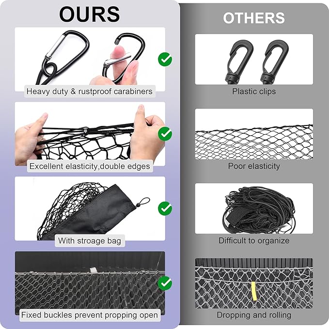 Truck Bed Cargo Net for Toyota Tacoma 2005-2024, Envelope Style Pickup Cargo Net with Storage Bag, Heavy Duty Elastic Mesh Organizer with Carabiners, Secures Groceries & Gear
